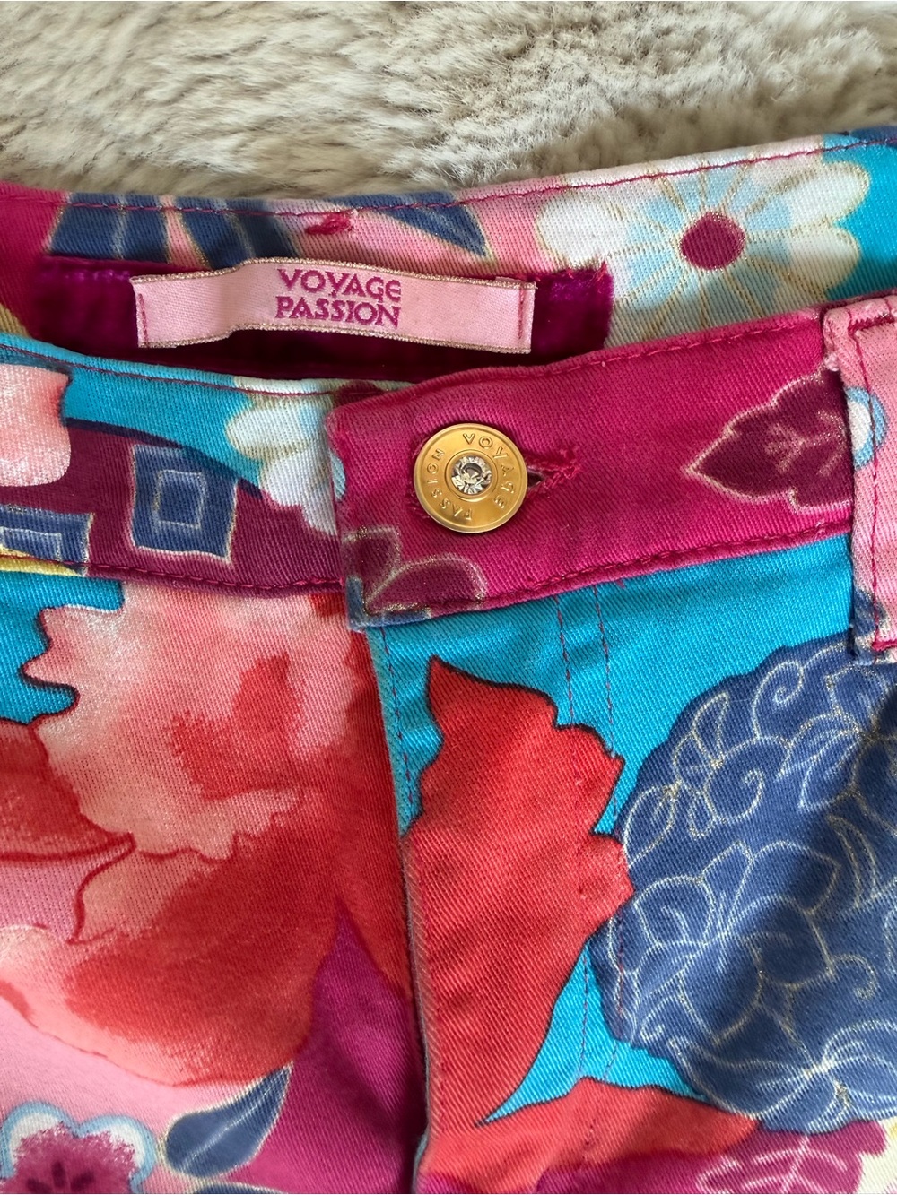 Voyage Passion Bright Floral Print Pants - Pink Multi with rhinestone trim - Picture 3 of 7